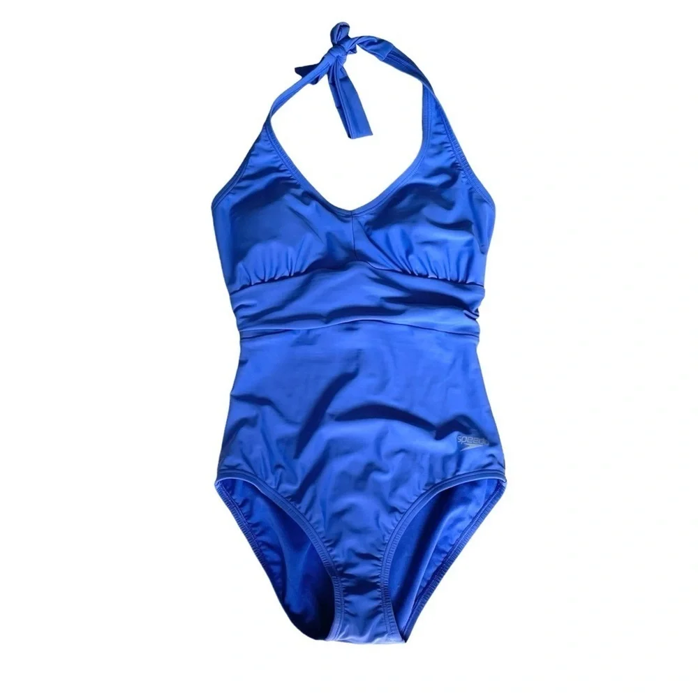 SPEEDO Halter One Piece Bathing Suit Royal Blue 6